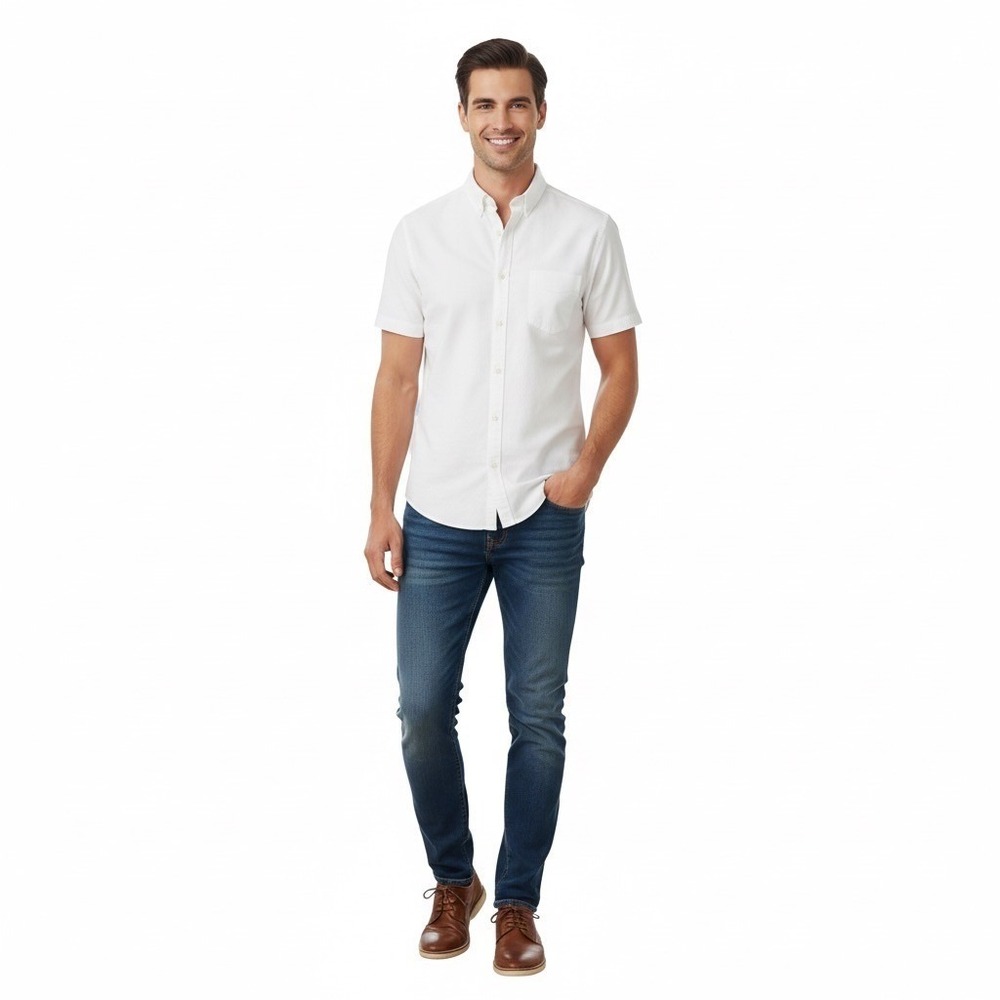 Zara Man Size Medium Shirt Button White Slim‎ Fit Short Sleeve Casual Classic